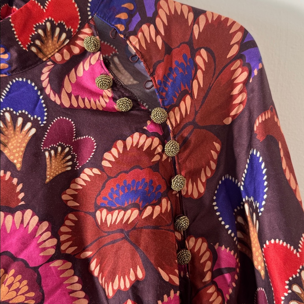 FARM Rio Floral Long Sleeve Dress - Red Brown Purple - Picture 10 of 12